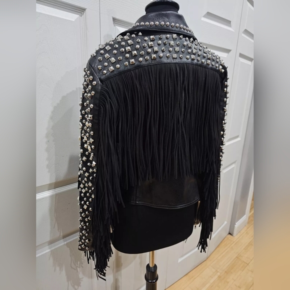 ~SOLD~ Dolls Kill Black Studded AZALEA WANG Ryder Fringe Faux Leather Jacket M - Picture 14 of 16